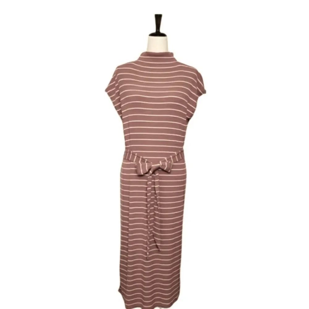 Loft Brown Striped Ribbed Sleeveless Belted Maxi Dress Size XLP